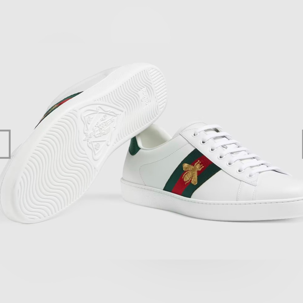 Authentic Gucci Ace Low Embroidered “Bee” White Leather Sneakers Mens Sz 10.5